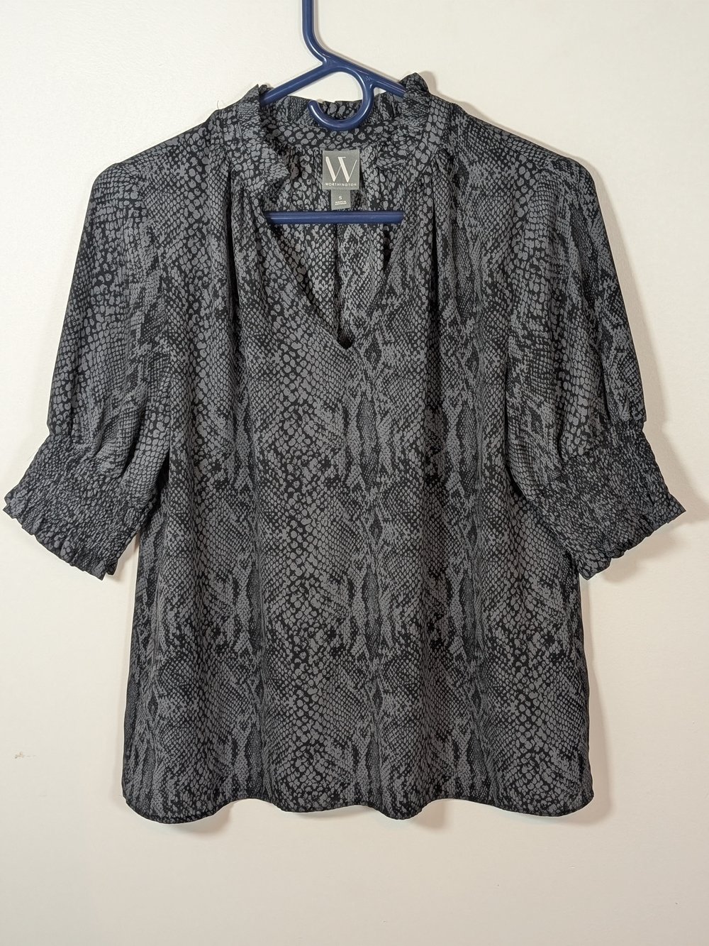 Polyester blouse, Worthington, snakeskin print top with 3/4 sleeves